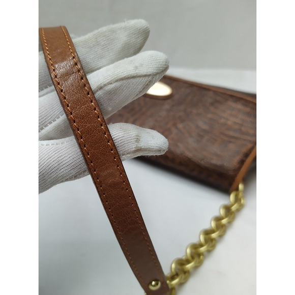 Brahmin Brown Leather Crocodile Embose Chain Strap Flap Closure Shoulder Bag - Picture 5 of 12